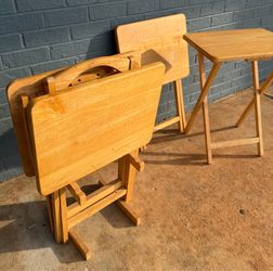 Set of 4 wooden TV trays with stand