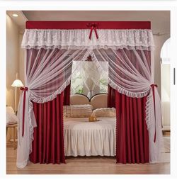 Burgundy colored Queen sized canopy