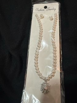 Faux Pearl Necklace and Earring Set