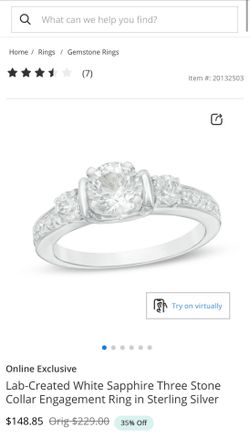 Silver and  lab created white sapphire, three stone collar engagement ring diamond set size 7