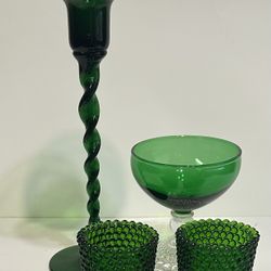 Emerald Green Votives, Candle Holders Champagne Glasses Hobnail Candlewick Dessert