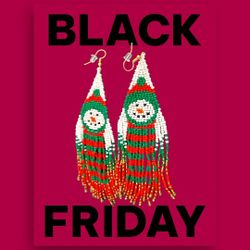 Handmade Beaded Earrings Snowman