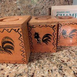 Mid Century, Vintage 1950s 3 Piece Wooden Hand Painted Canister Set