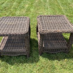 Pair or Wicker End Tables Outdoor 21” square and 21” high