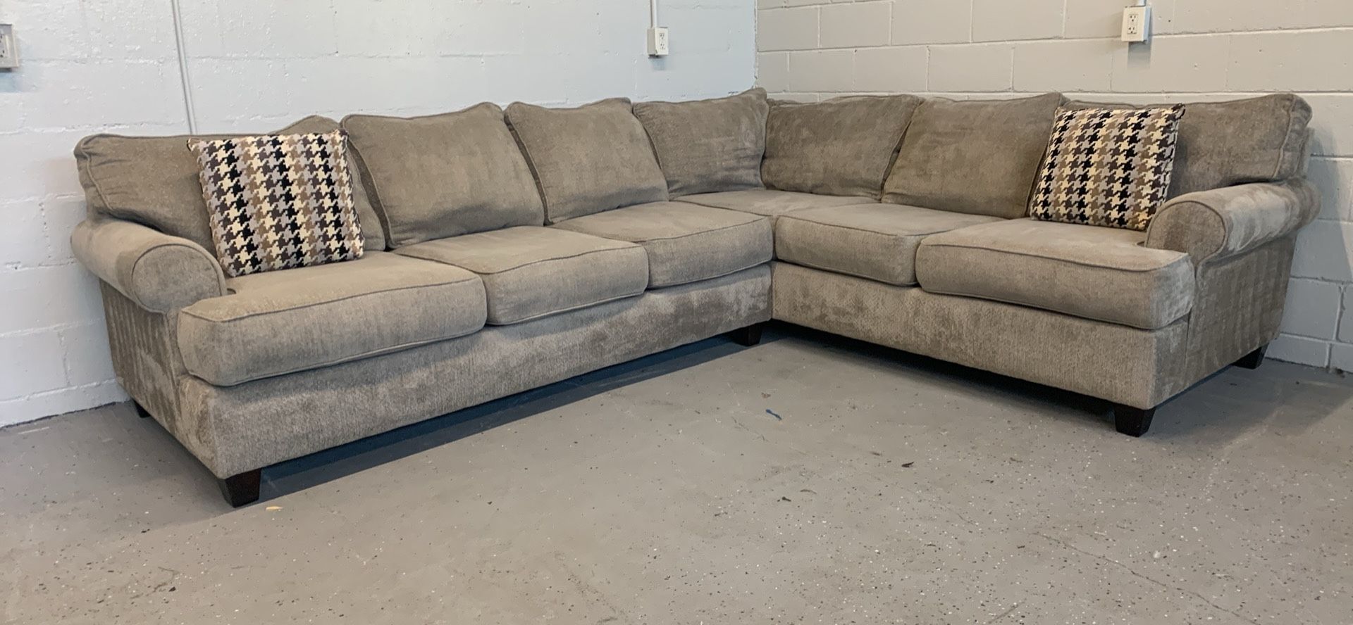 2 Piece Sectional / Sofa / Couch Chenille Taupe Claremont By Broyhill