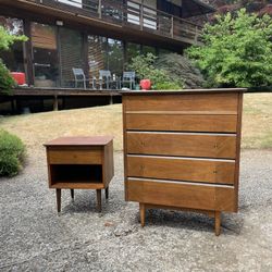 Vintage MCM Tallboy Dresser + Nightstand