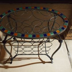 Wrought Iron / Tile Glass Top Coffee Table and Wine Rack