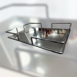 Chrome Steel Mirrored Decorative Rectangular Vanity Tray for Comsetics, Jewlery, & Toiletries - Glam