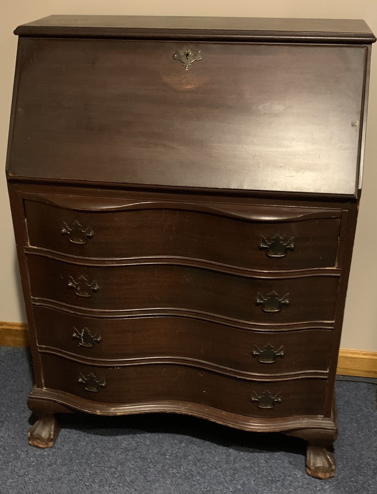 Antique Governor Winthrop Drop Front Clawfoot Desk