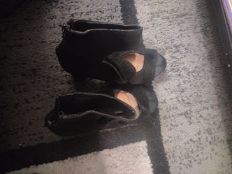 Black suede open toe ankle booty heels women's dress shoes