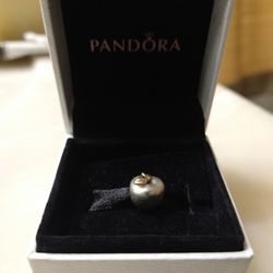 Pandora Silver Apple With 14k Gold Leaf On Top. 