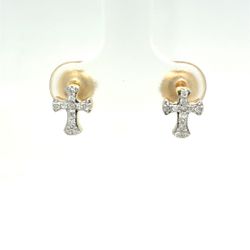 10Kt Yellow Gold Diamond Floral Cross Earrings 1.20g .10CTW 21981414