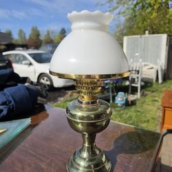 Vintage Brass Oil Lamp with Milk Glass Shade