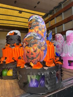 Halloween pumpkin three tier pinata with balls