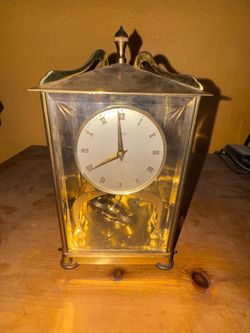 Vintage Brass Anniversary Clock with Glass Panels