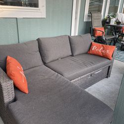 Patio sectional Chaise Lounge Wicker Grey 