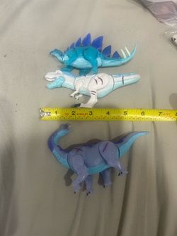 Lot of 3 Dinosaur Toy Figures: Stegosaurus T-Rex Brachiosaurus Blue/White/Purple