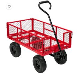 Outdoor Red Steel Mesh Garden Cart 880 Pound Capacity Utility Wagon
