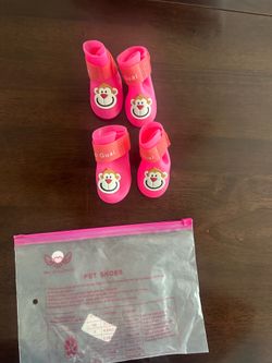 Small Dog Shoes Waterproof,Pet Cartoon Rain Shoes, Waterproof Dog Boots, PVC Material, Set of 4, (Pink, M)
