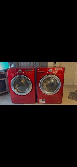 LG High Efficiency Stackable Steam Cycle Front-Load Washer & Dryer  (Wild Cherry Red)