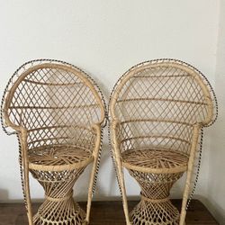 Set Of 2  Handmade Mini Rattan Chairs