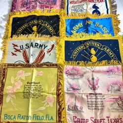 8 Vintage WWII Sweetheart Pillow Covers Military Embroidered Soldier Lot