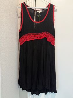 Umgee Black Dress with Red Crochet Trim New