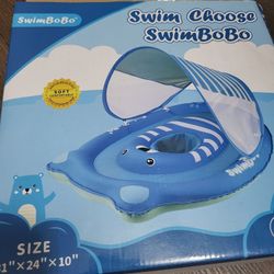 Baby Pool Float Ring with Adjustable Sun Canopy and Safety Seat Pool Toy