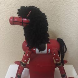 9” 1/8” tall Vintage Christmas Wooden Rocking Horse Music Box