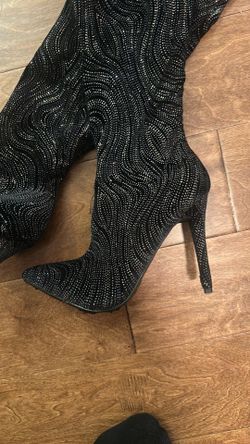 Black Sequins Thigh High Stilleto Size 9
