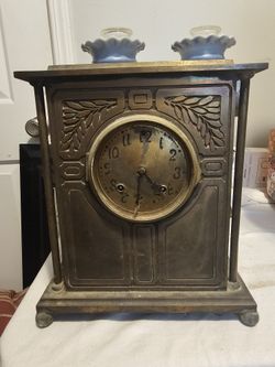 Antique Art Nuveau Brass Mantle Clock