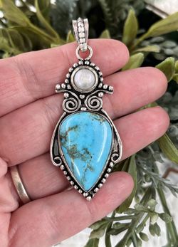 Teardrop Turquoise & Pearl Gemstone 2.5” Pendant#54512
