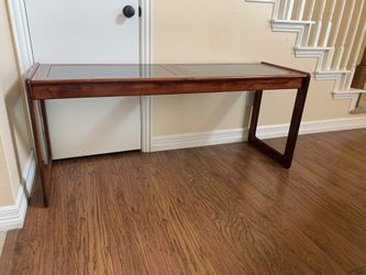 Long Wood Table With Glass Inserts Handmade