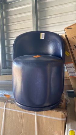 Navy Blue Faux Leather Accent Swivel Chair