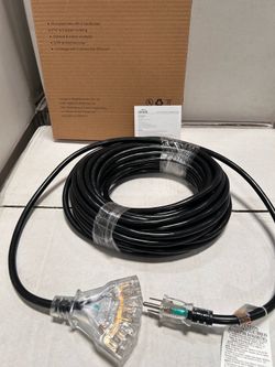 50 Ft Outdoor/indoor Power Extension Cord with Triple outlets , heavy Duty 14/3 Lighted 14gauge, 3 Prong, 15amps, UL Listed