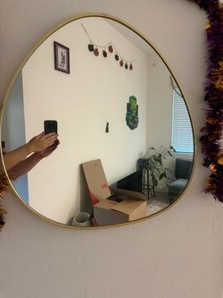 Large Gold Framed Round Wall Mirror