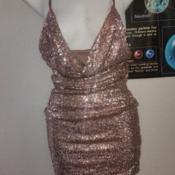 Rose Gold Sequin Backless Dress Fashion Nova