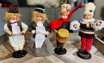 Vintage Lot of 4 Christmas Caroler Figures 9.5" Tall, Cyril The Trumpeter