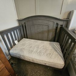 Gray Baby Crib With Mattress
