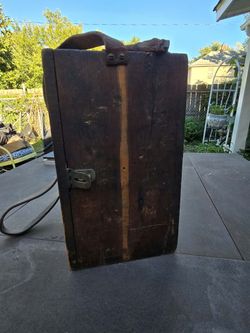 Antique Wooden Railroad Portable Telephone Carrying Case with Leather Handle