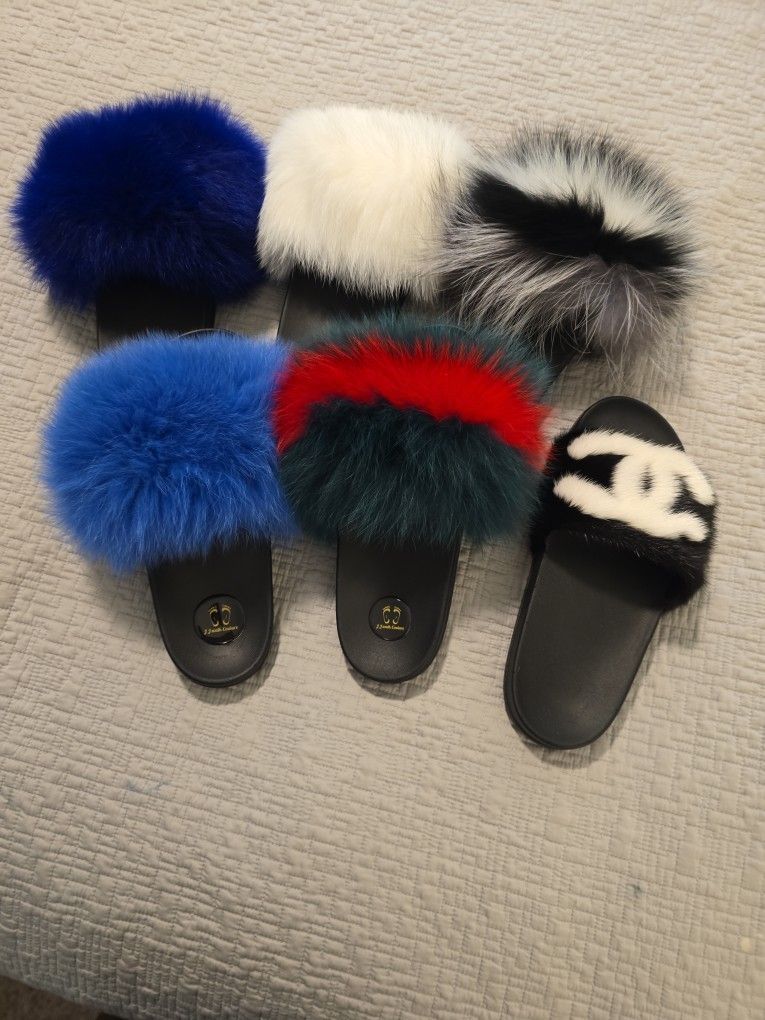 Fur Slides Slippers 6 Pairs Size 11