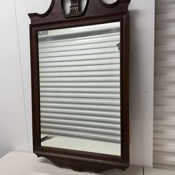 Vintage Cherry Wood Beveled Mirror w/ Carved Wheat Pediment