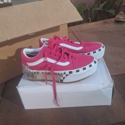 Pink Vans Old Skool Logo Stacked Platform Size 6 Women