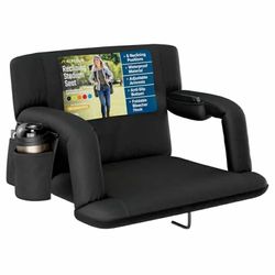 New Alpcour Reclining Stadium Seat – Wide Bleacher Chair with Back Support and Cushion, Armrests, Side Pockets,– Best Stadium Seat