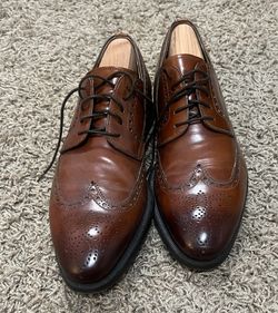Magnanni Brown Leather Oxford Wingtip Brogue Almond Toe Men's Dress Shoes US 9