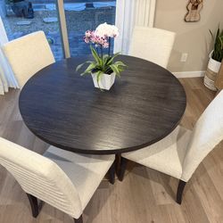 Round Pedestal Dining Table with 4 Upholstered Chairs