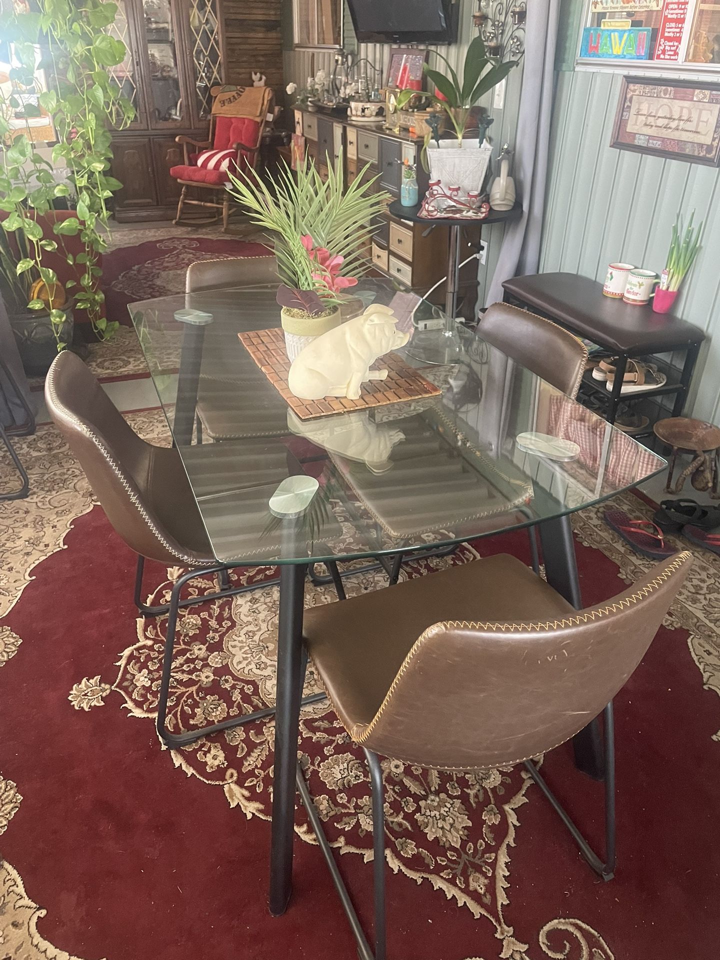 Glass Table With 6 Leather Chairs .. 90.00