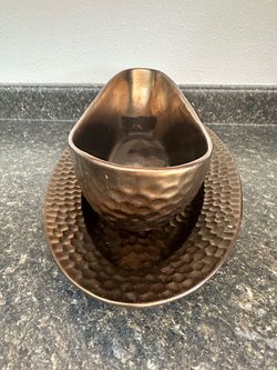 Hammered Copper Metal Bowl and Plate Set