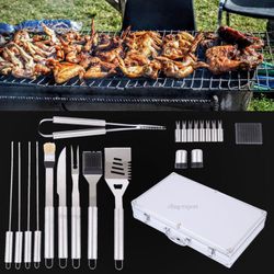 21pcs Piece Large BBQ Barbeque Stainless Steel Cutlery Cooking Tool Case Set Kit