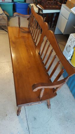 Vintage Wooden Spindle Back Bench with Arms